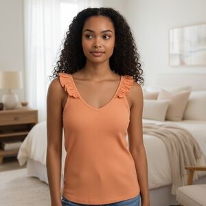 Old Navy Women's Ruffled V-Neck Coral Tank Top - Size L